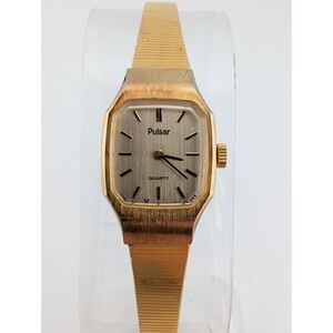 Pulsar Watch Women 16mm Case Gold 6.25" Band V230-5730 New Battery